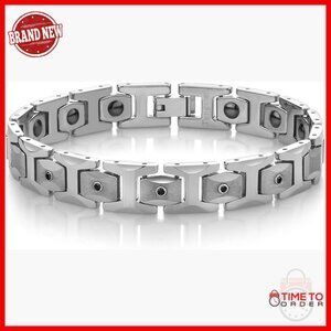 Men's Tungsten Carbide Bracelet with Black Diamonds, 8 Inch Length